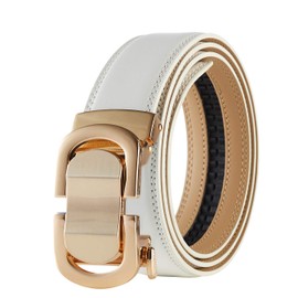 Tonywell Men's Leather Designer Belt with Fashion Comfort Click Buckle Exact Fit (White Belt Gold Buckle, 32"-45"Waist Adjustable)