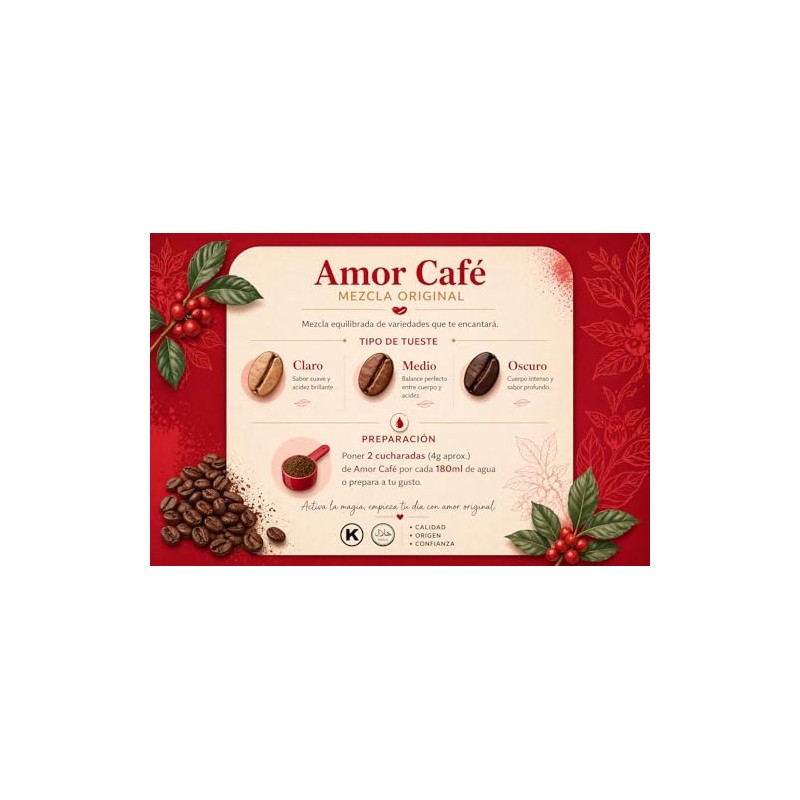 Amor Café Soluble Gourmet Mezcla Original, Café Instantáneo Premium, tostado