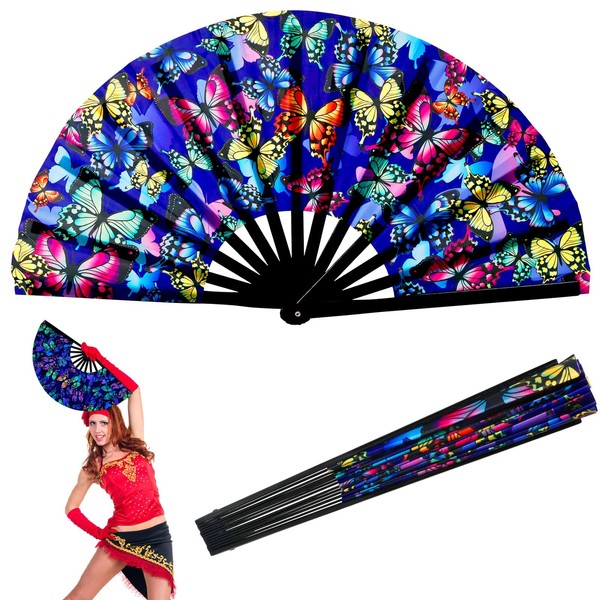 Large Folding Hand Rave Fan, UV Glow Clacking Popping Fan
