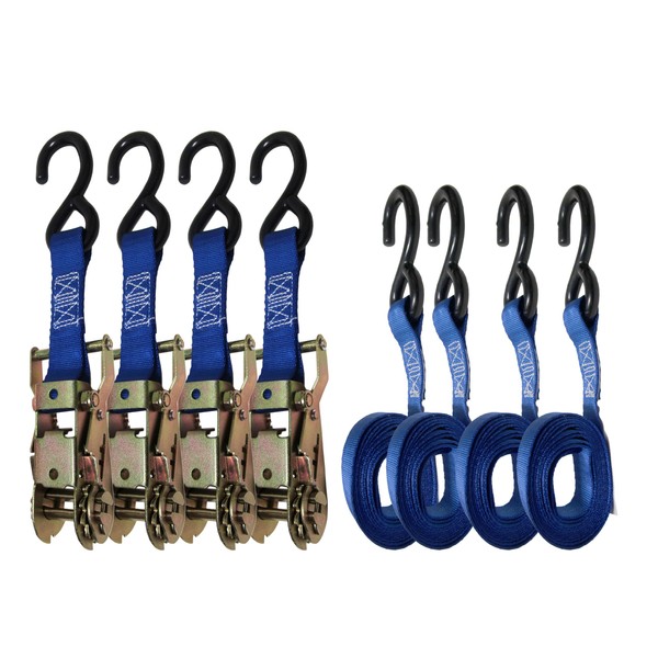 Blue 1" x 12' Ratchet Tie Down Straps - Heavy