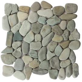 Interlocking Pebble Floor Tiles (1-Sheet) Kitchen, Bathroom, and Patio Flooring | Indoor and Outdoor Use | Natural Auburn Green Stones | Quick and Easy Grout Installation