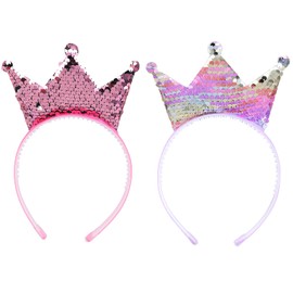 Giantree Sequin Crown Headband, Pack of 2 Crown Birthday Girls Headband with Crown Sequins Headband Princess Hair Bands Girls Birthday Christmas (Pink+Red, One Size)