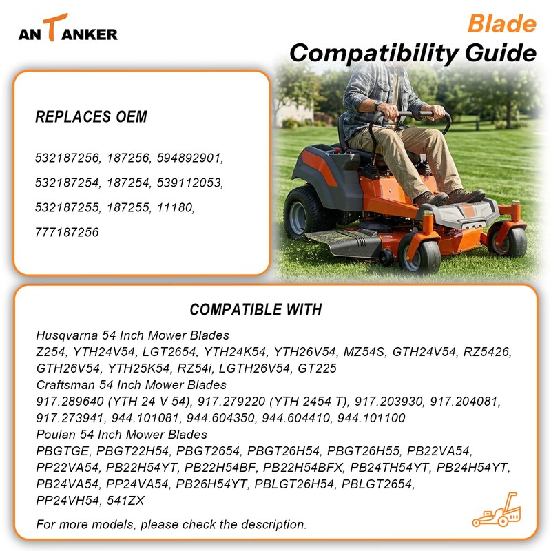 Antanker 187256 Mower Blade Compatible with Craftsman AYP 54 inch