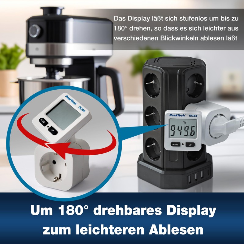 PeakTech 9034 Energy Cost Meter, Current Meter, 0.1 W Resolution