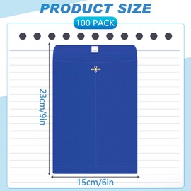 Geyee 100 Pcs Clasp Envelopes Manilla Envelopes Gummed Mailing Envelopes for Storing or Mailing Colored Envelopes for Home Office Business Supplies(Dark Blue,6 x 9 Inch)