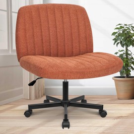 Orange Factory Criss Cross Chair with Wheels, Armless Cross Legged Office Desk Chair, Wide Comfy Vanity Rolling Swivel Modern Comfortable Fabric Computer Task Chairs for Home Office (Brown)