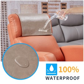 Hittun Non Slip Recliner Headrest Protector Washable Faux Leather Headrest Covers for Recliner Chair Waterproof Couch Head Rest Covers for Sofa,Furniture,Office Chair,Theater Seat (Taupe)
