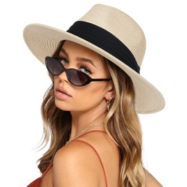 FURTALK Womens Mens Wide Brim Straw Panama Hat Fedora Summer Beach Sun Hats UPF Straw Hat for Women