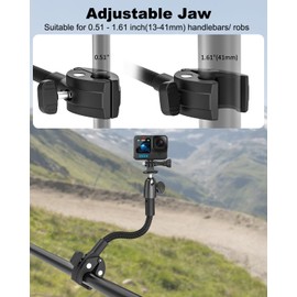 EXSHOW Gooseneck Clamp, [All Metal 10" Arm] Sturdy Action Camera Handlebar Mount, Clip With 360° Rotation Ball Head, 1/4" Thread for Gopro Hero 12 11 10, DJI Osmo Action, LED Light