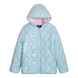 LONDON FOG Girls' Heavyweight Quilted Shimmer Puffer Jacket with Fleece Lining, Light Blue