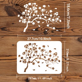 FINGERINSPIRE Cherry Blossom Tree Stencil 29.7x21cm Large Flower Cherry Painting Stencils Plastic Reusable Tree Branches Cherry Floral Stencils Drawing Template for Home Wall Furniture Windows Decor