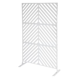Outdoor Privacy Screen with Stand 35.5" W x 75" H, White Patio Backyard Privacy Panels Metal Slatted Decorative Privacy Screen for Garden Patio