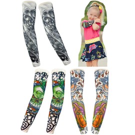 iToolai Kids Temp Tattoo Sleeves for Girls, Art Cooling Arm Cover Up Fake Tattoo Sleeves for Boys Sunscreen(3 Pairs, Pack of 7)