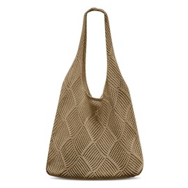 Auliuse Crochet Tote Bags for Women Knitted Handbags Beige Mesh Beach Tote Bag Crochet Woven Beach Bag for Women Holiday Travel Daily Daily Work Shopping (Brown)
