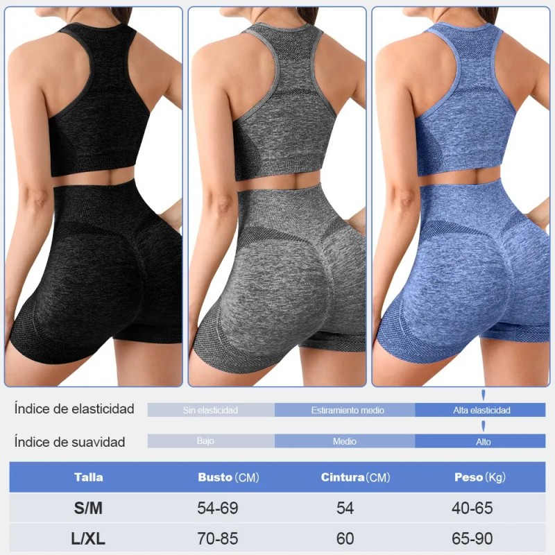 6pzs Pantalones Corto+bra Conjunto Licra Deportivo Gym Mujer
