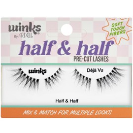 Ardell Winks Half & Half Pre-Cut Lashes, Déjà Vu - False Eyelashes, DIY Lash Cluster, Fluffy Curl for Cat Eye Look, Easy Application, Reusable, Natural & Glam Wispy Strip, 1-Pack