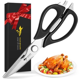 Kitchen Scissors, Dismountable, Stainless Steel Poultry Scissors with Non-Slip Handle, Dishwasher Safe and Versatile, for Chicken Bones, Meat, Fish, Includes Nutcracker and Bottle Opener (Black)