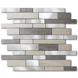 VAOVI Linear Mosaic Backsplash Peel and Stick Tile for Stove,Subway Tile Metal Backsplash for Kitchen Wall Heat Resistant Stickers(Mix Black 10pcs)