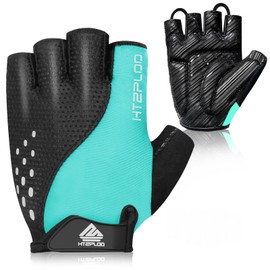 HTZPLOO Bike Gloves - Cycling & Biking Gloves for Men & Women with Anti-Slip, Shock-Absorbing Pad, Light Weight, Nice Fit, Half Finger - Celeste, X-Small