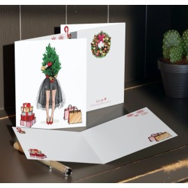Homemade Fashion Girl Christmas Tree Cards 4 Sided! Fashionista Holiday Greeting Card