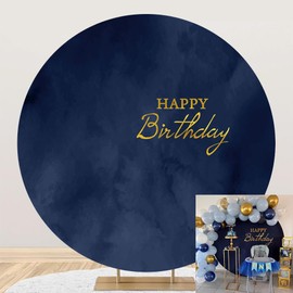 Aoihrraan 180 cm Diameter Happy Birthday Round Background Dark Navy Blue Abstract Watercolour Photography Background Child Birthday Party Decor Accessories Adult Portrait Photo Props