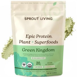 Sprout Living Epic Protein Powder, Green Kingdom Flavor, Organic Plant Protein, Gluten Free, No Additives, 20 Grams Clean Vegan Protein (1 pound,13 servings)
