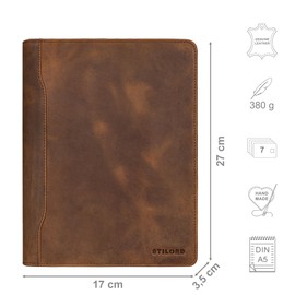 STILORD 'Roland' Genuine Leather Conference Folder A5 for Men and Women with Zip | Handy DIN A5 Format | Business Document Folder Leather, Sepia - Brown, briefcase