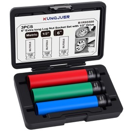 1/2" Drive Impact Lug Nut Socket Set, 3PC (17/19/21mm) Extra Long 6" Non-Marring Thin Wall Wheel Nut Sockets - Metric Deep Sockets for Safe Tire & Rim Protection