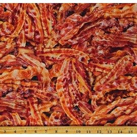 Cotton Packed Fried Bacon Breakfast Foods Cotton Fabric Print by The Yard (FOOD-CD3349-BACON)