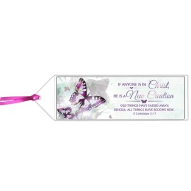 New Creation Bookmark 2 Cor. 5:17 Vinyl Sleeve 2"x7" Ribbon Butterflies