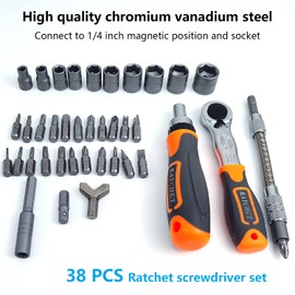38-in-1 Ratchet Box, Ratchet Set for Socket Wrench, Ratchet Box for Repairing Furniture, Car, Computer, Electronics (38)