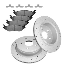 Fraxle Rear Drilled & Slotted Disc Brake Rotors and Ceramic Brake Pads kit for 2005-2018 Dodge Ram 1500, Durango, 2007-2009 Chrysler Aspen
