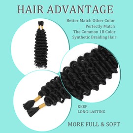 Human Braiding Hair Mix Synthetic Curly Boho Hair for Braiding, 16 Inch Boho Braids 4 Bundles 110g/Bundle Wet and Wavy Deep Wave Bulk Extensions for Black Women (1B, 16 Inch 4 Bundles)