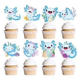 Wxiben Axolotl Birthday Party Decorations - Axolotl 40PCS Cupcake Toppers Bday Decoration Cupcake Picks Decor Baby Shower Supplies