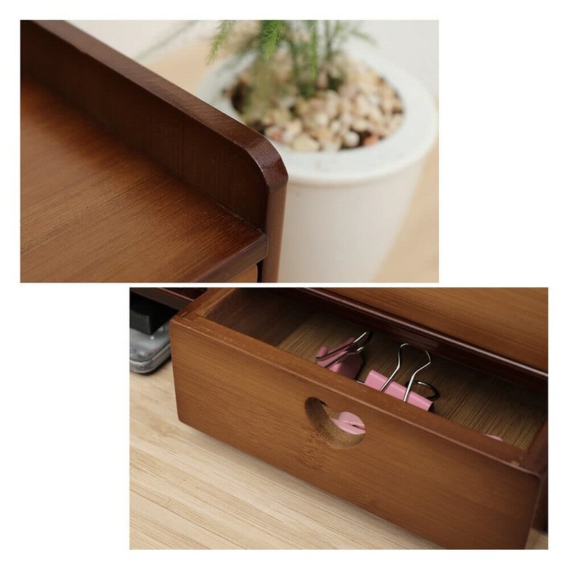 GDAE10 Monitor Stand Riser with 3 Drawers 2-Tier Bamboo Wood
