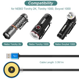 Kissmart Charger for NEBO Flashlight Torchy 2K/Torchy 1000/Swyvel 1000, Replacement Magcable Charging Cable for NEBO Flashlights