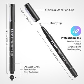KEMYR 4 Micro Fine liner Drawing Art Pens Calligraphy Pens: 0.8mm Size Black Art supplies Waterproof Archival Black Ink Markers For Artists,Use for Professional Watercolor,Sketching