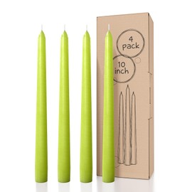 CANDWAX 10 inch Taper Candles Set of 4 - Dripless and Unscented - Perfect for Dinner and Household Use - Olive