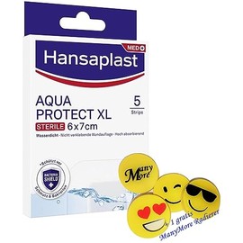 Hansaplast Aqua Protect XL – 5 Plaster Strips Waterproof – Each 6 x 7 cm – Waterproof Wound Dressing + Free ManyMore Eraser