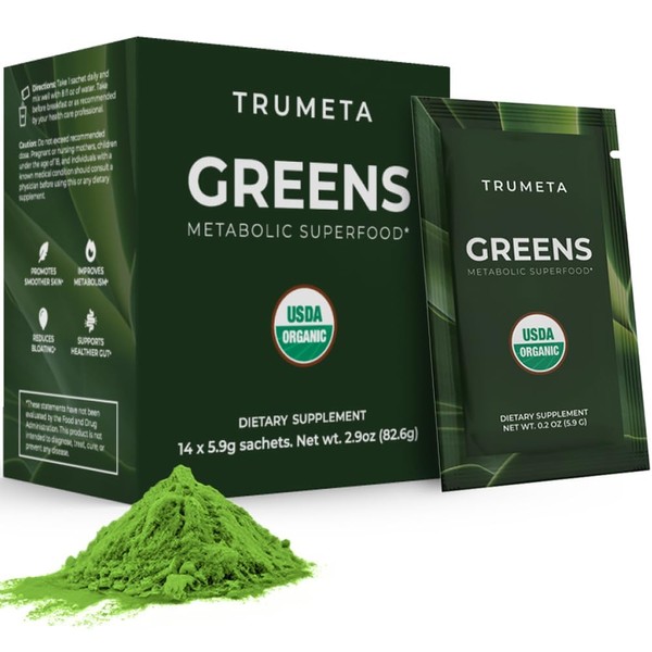 TRUMETA Greens Powder Travel Packs - 14 Servings for Memory,