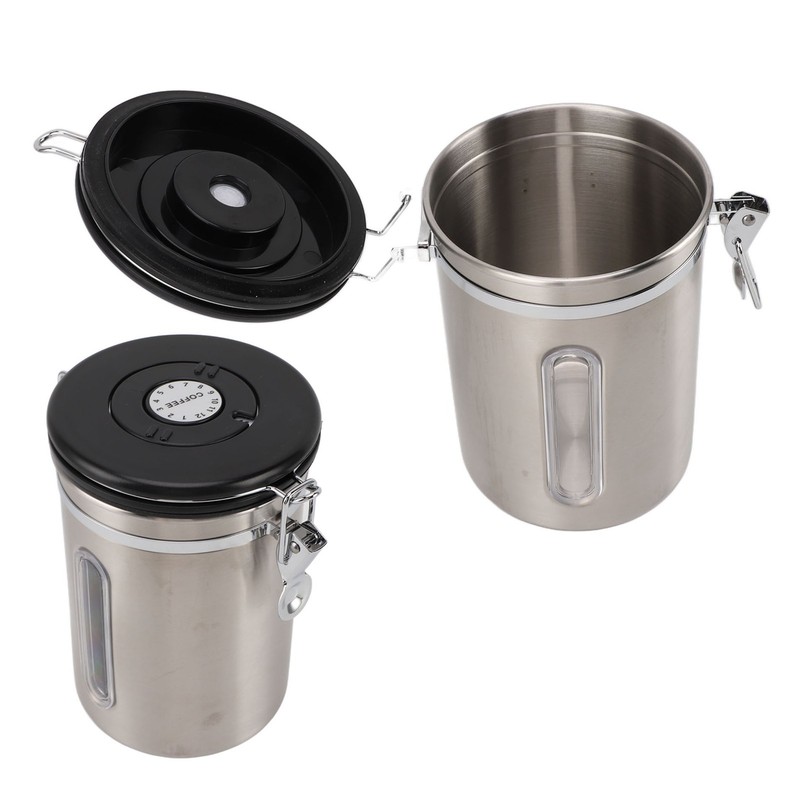 Coffee Canister 1800ml 304 Stainless Steel Window Design One Way