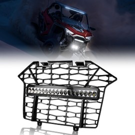 SAUTVS Front Mesh Grill with LED Light Bar for RZR PRO XP/Turbo R/PRO R, Waterproof Black Mesh Grille with LED Light Bar for Polaris RZR PRO XP XP4/ RZR PRO R/RZR Turbo R R4 2020-2024 Accessories