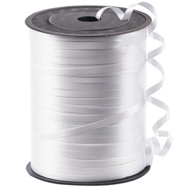 PartyWoo White Ribbon, 500 Yard, Curling String Balloon Thin Gift Ribbon for Gift Wrapping Balloons Presents Floral Graduation Christmas Birthday Wedding Party Decorations (1 Roll)