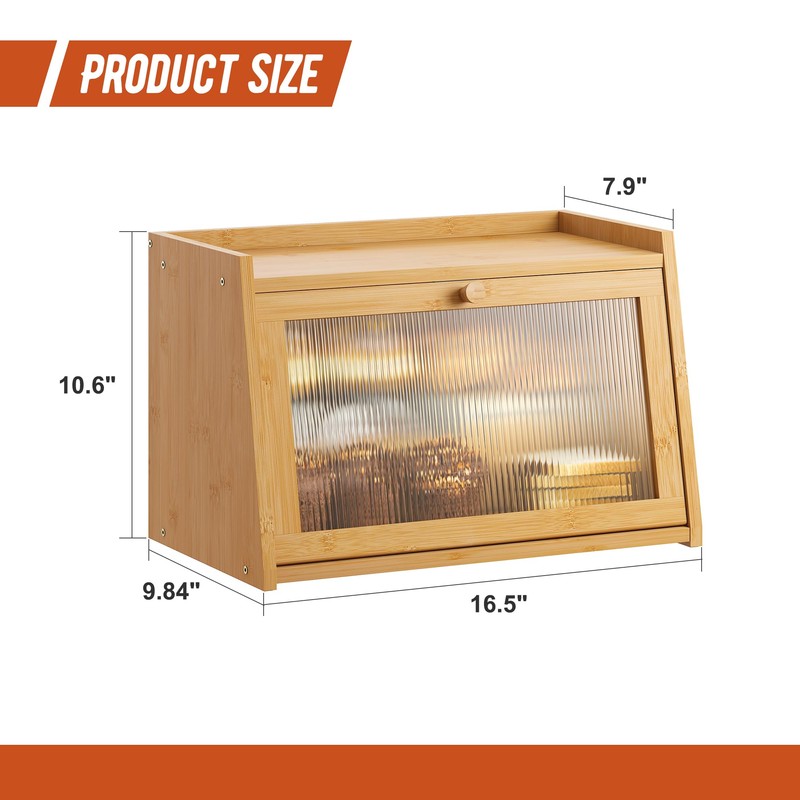 GHWIE Large Bread Box, Easy Access & Cleaning - Bamboo