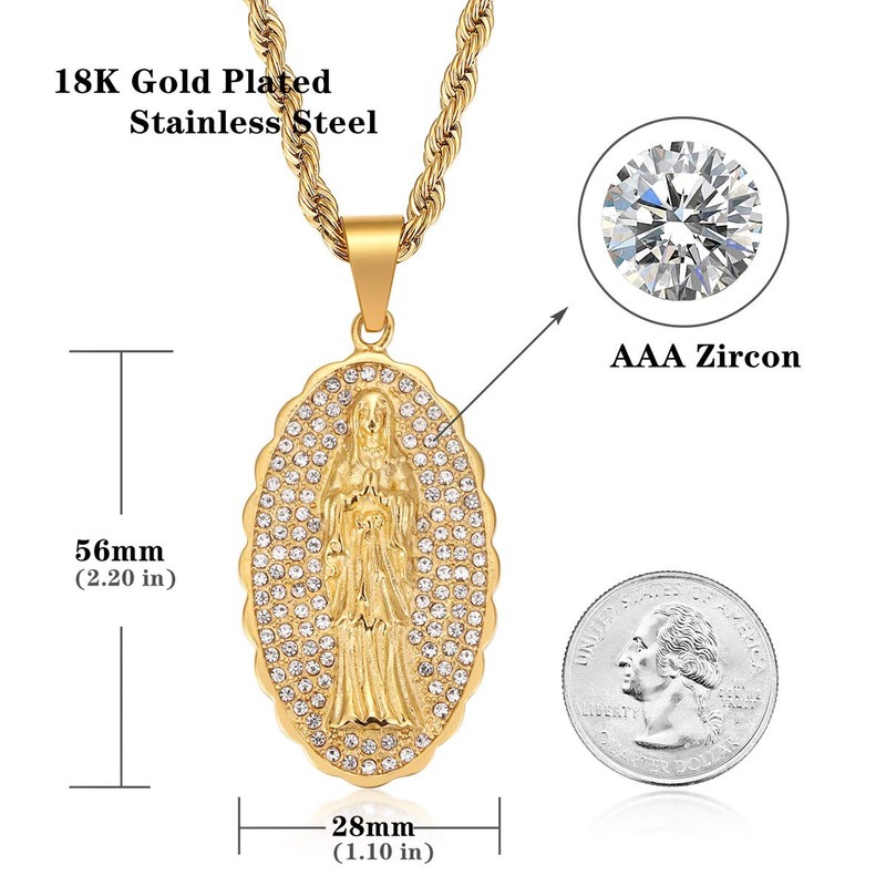 ROWIN&CO Virgin Mary Necklace Hip Hop Iced Out Women/Men 18k