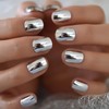 Coolnail 24pcs Short Round Mirror Fake Nails Metallic Silver Full