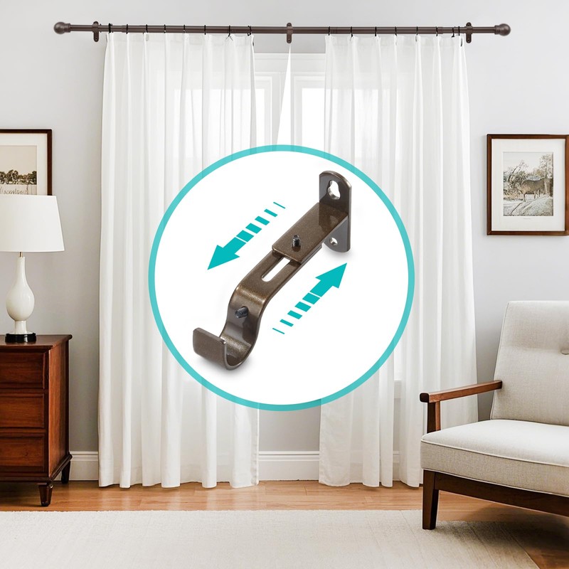 AMZSEVEN Adjustable Curtain Rod Brackets, Metal Window Drapery Rod Hanger