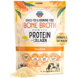 Paradise Naturals 100% Grass-Fed Natural Beef Bone Broth Powder + Active Probiotics, Collagen, 15g Protein, Non-GMO, Low Sodium, Gut Health, Paleo, Keto, Gluten-Free, for Healthy Skin, Hair, Joints