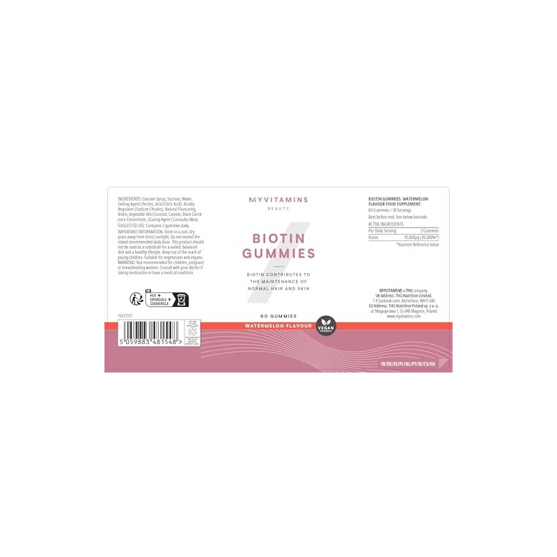 Myvitamins Biotin Gummies – High‑Strength Biotin in Watermelon Chewables –