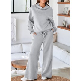Aleumdr Women's 2 Piece Outfit Sweatsuit Fall Oversized Sweatshirt Wide Leg Sweatpants Matching Lounge Set Tracksuit Grey Medium